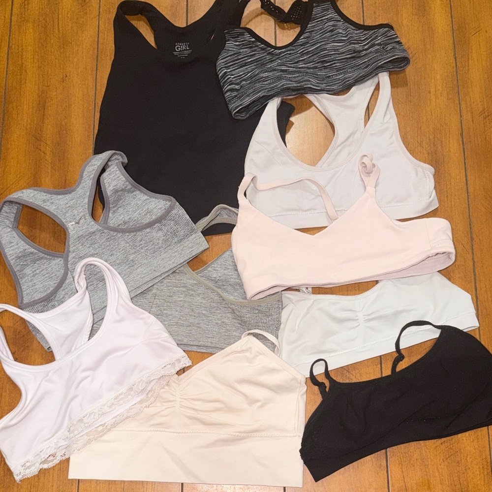 Mixed Bundle Of Girls Seamless & Racerback Bras - Soft Pink, Black, Gray, White
